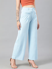 Kotty Women Blue Relaxed Straight Leg Fit High-Rise Easy Wash Parallel Trousers