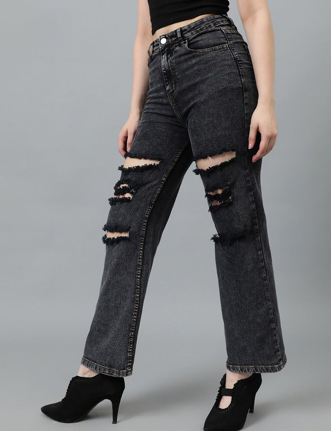 Kotty Women Jean Straight Fit High-Rise Highly Distressed Stretchable Jeans