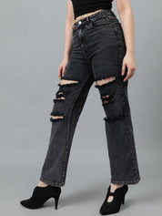 Kotty Women Jean Straight Fit High-Rise Highly Distressed Stretchable Jeans