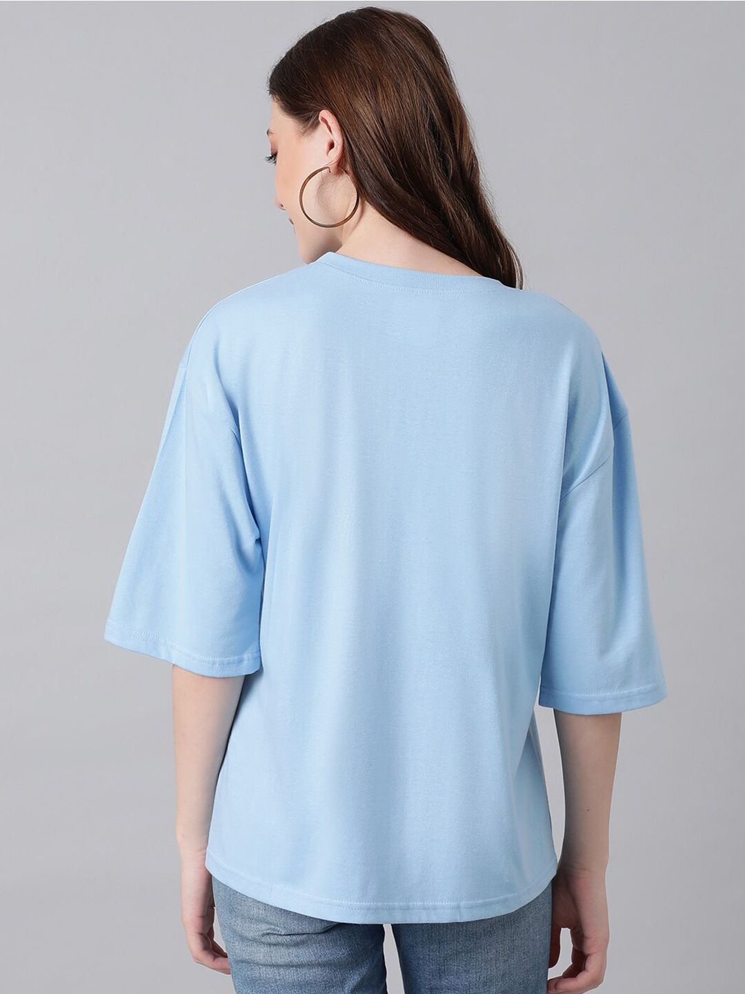 KOTTY Basics Typography Printed Round Neck Drop-Shoulder Sleeves Oversized T-shirt