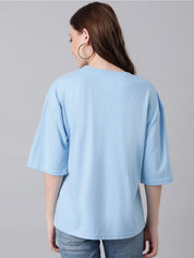 KOTTY Basics Typography Printed Round Neck Drop-Shoulder Sleeves Oversized T-shirt