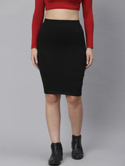 Kotty Women Black Solid Knee-Length Pencil Skirt