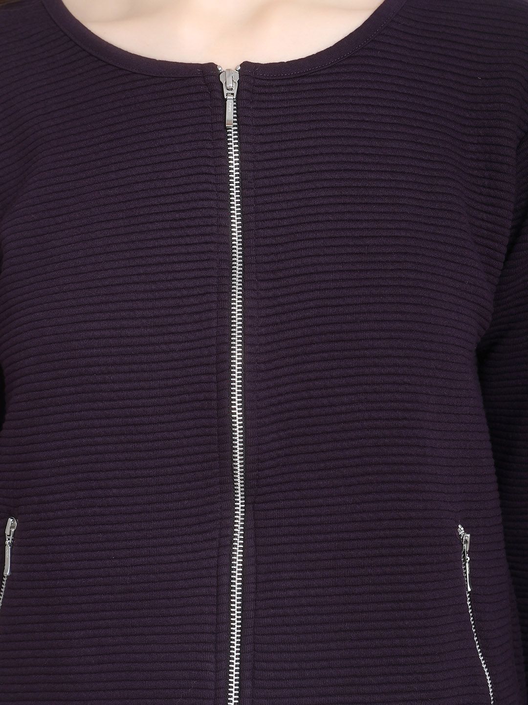 Kotty Women Purple Self Design Lightweight Tailored Jacket