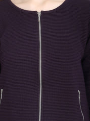 Kotty Women Purple Self Design Lightweight Tailored Jacket