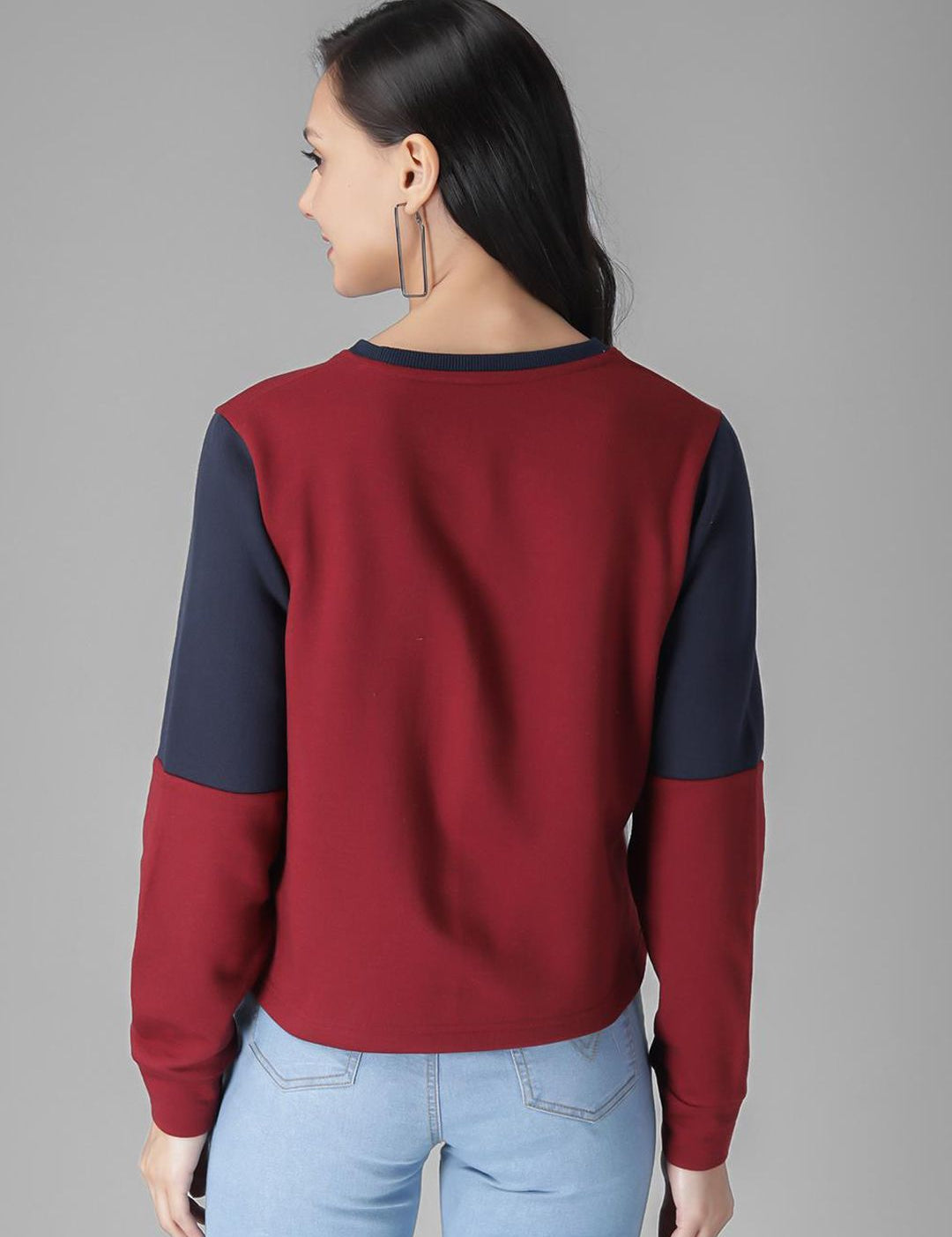 Kotty Women Maroon & White Colourblocked Sweatshirt