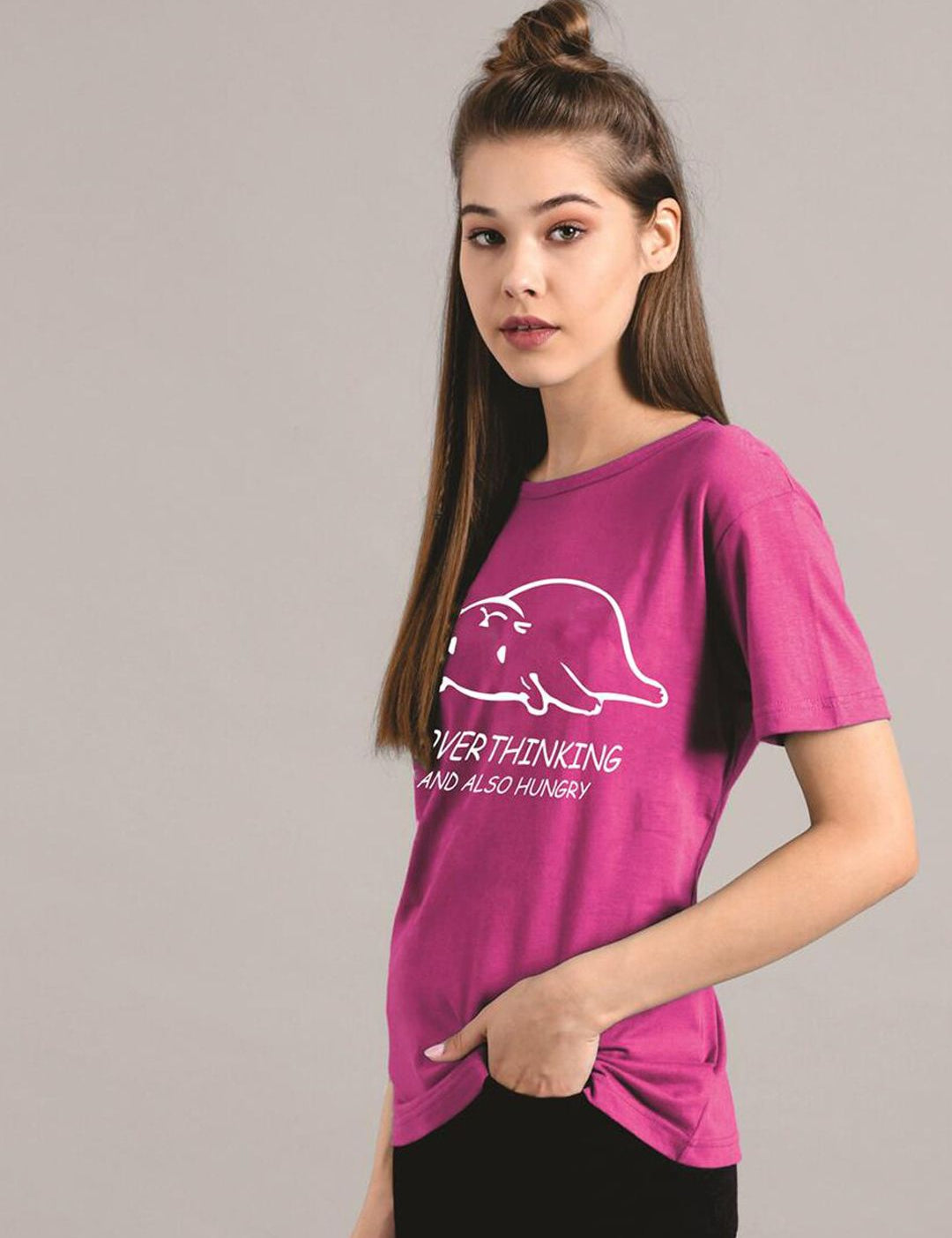 Kotty Women Purple Printed Round Neck T-shirt