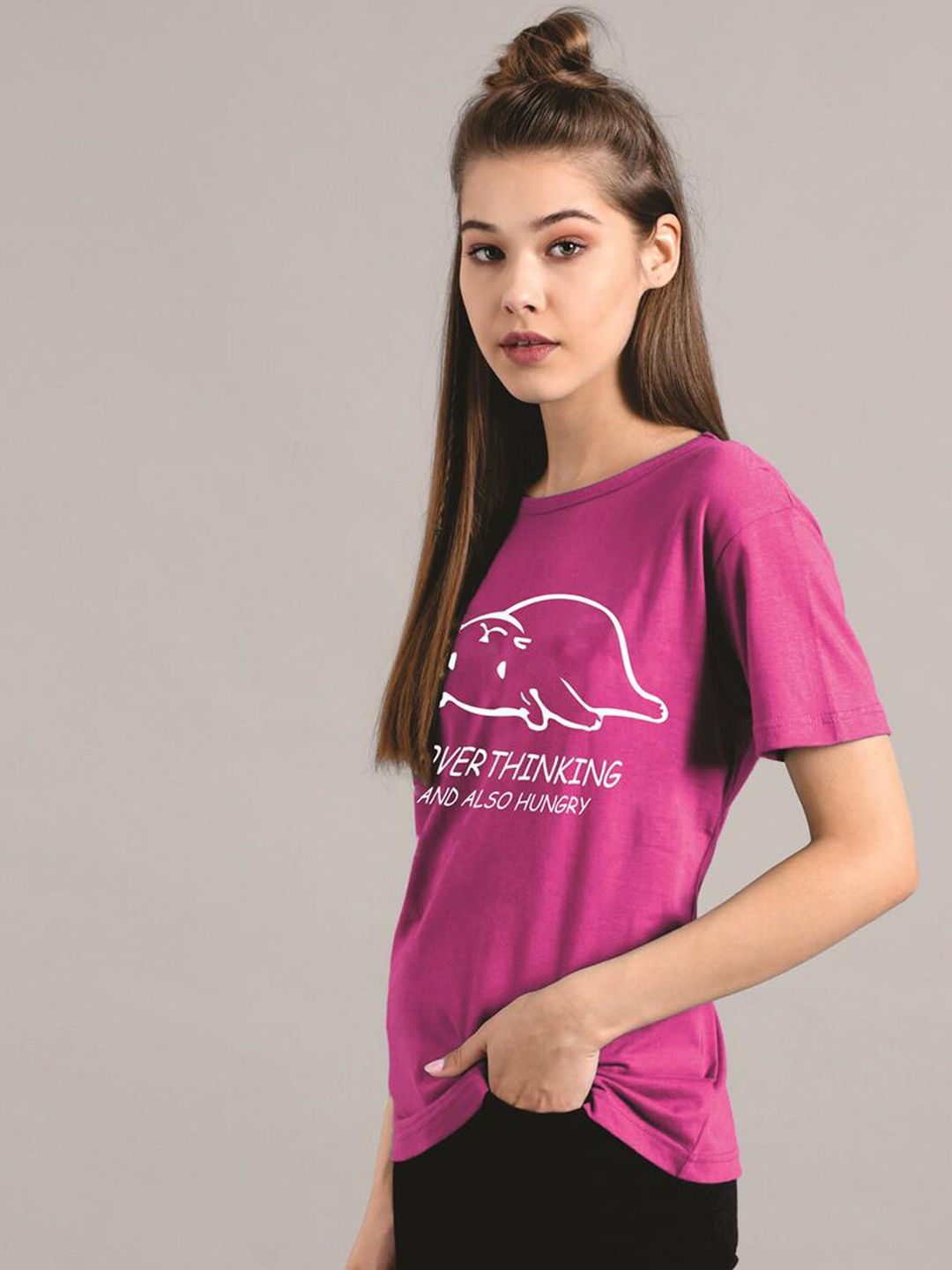 Kotty Women Purple Printed Round Neck T-shirt