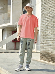 Kotty Pink Drop-Shoulder Sleeves Oversized Cotton Casual T-Shirt