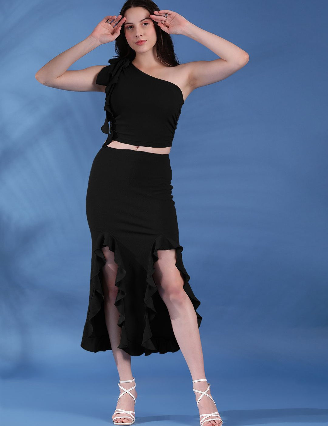 Kotty Black One Shoulder Top With Skirt