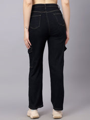 KOTTY Basics Women Straight Fit High-Rise Mildly Distressed Stretchable Cargo Styles Jeans