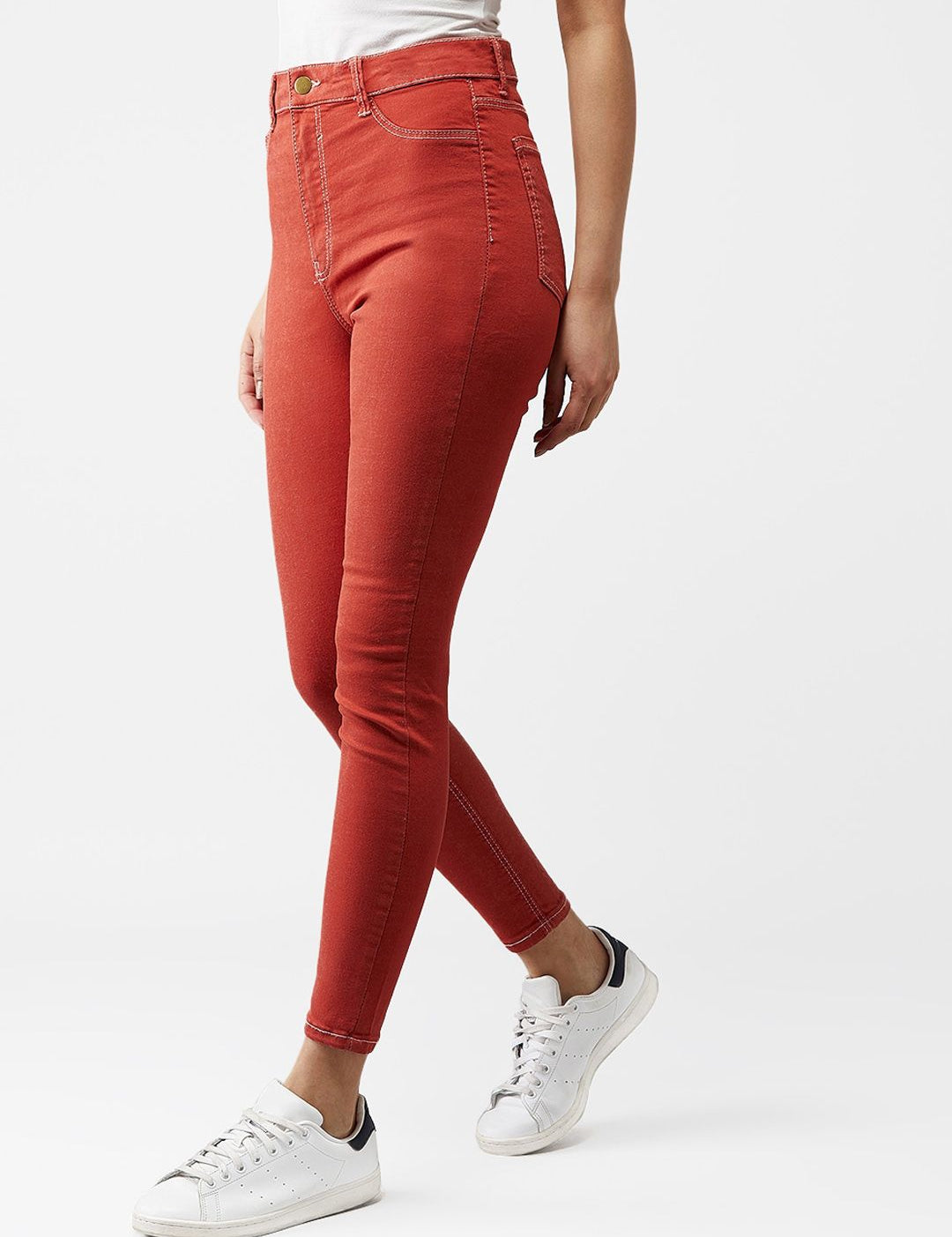 Kotty Women Rust Orange Skinny Fit High-Rise Clean Look Jeans