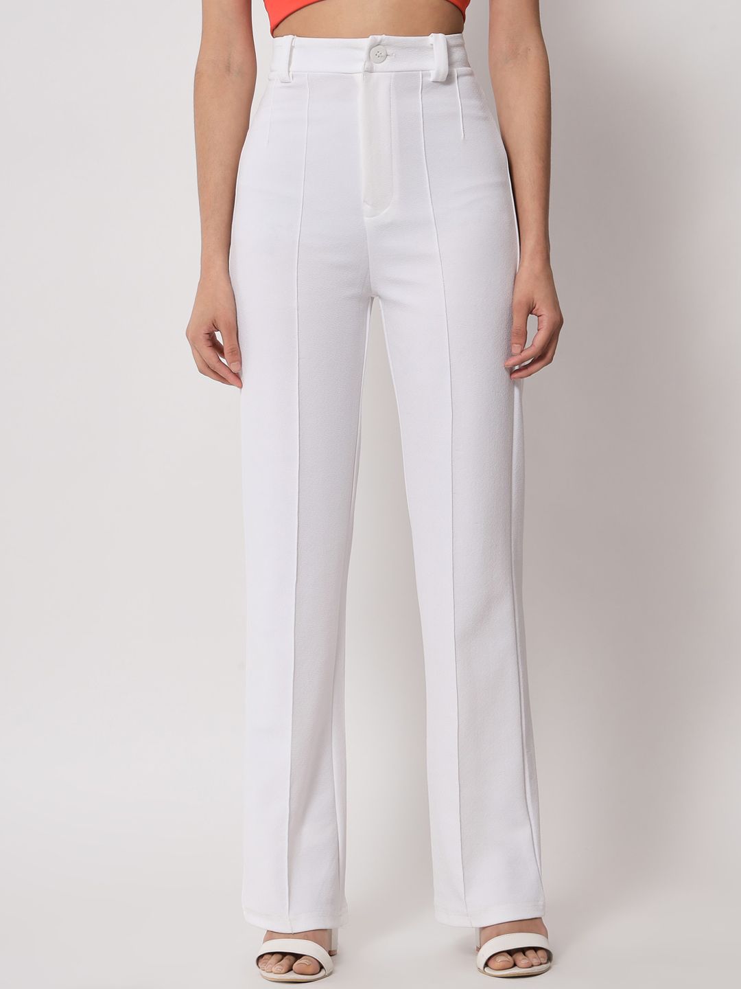 KOTTY BIZwear Women Relaxed Straight Leg Straight Fit High-Rise Easy Wash Trousers