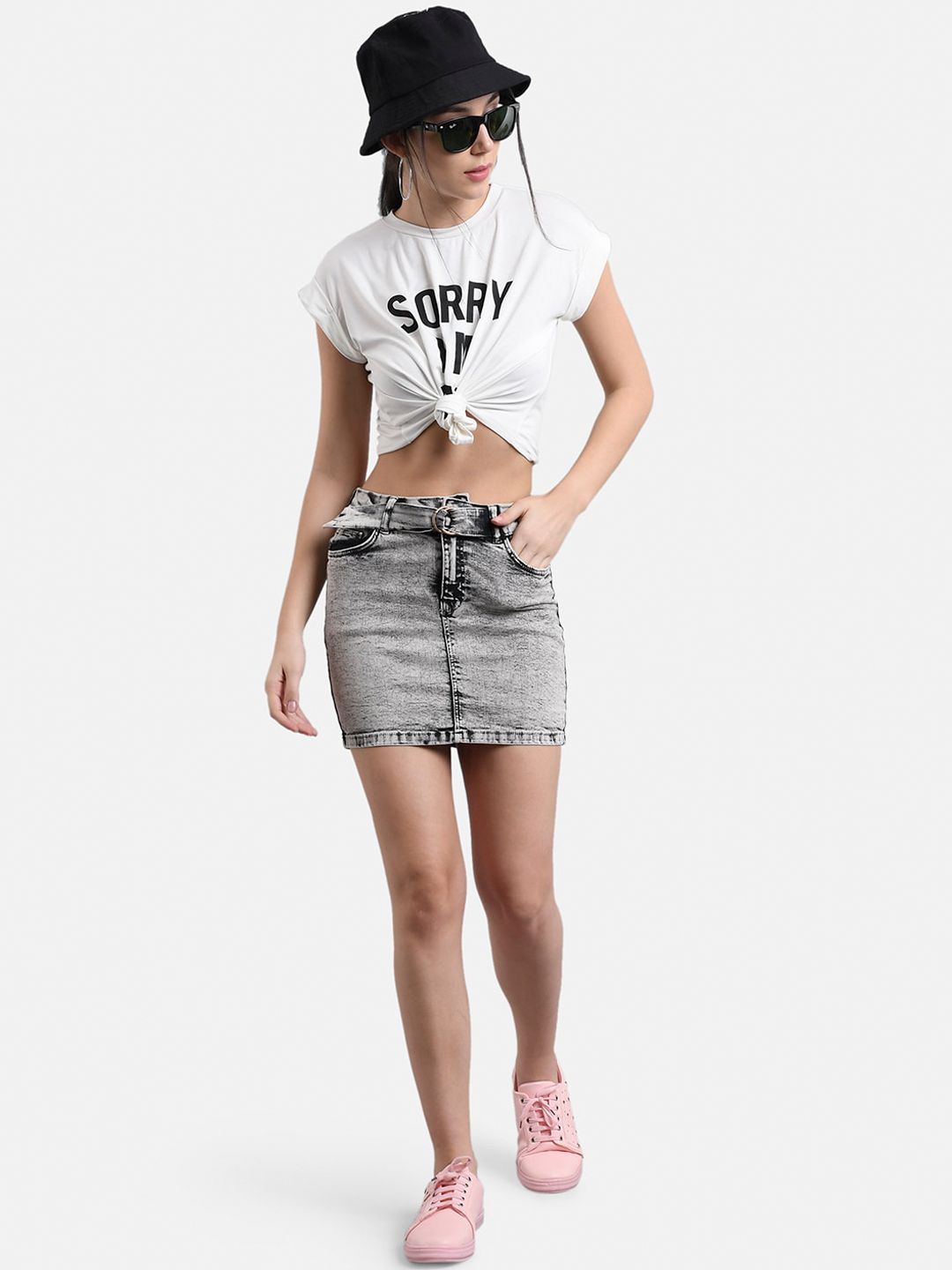 Kotty Women Grey Washed Denim Mini Straight Skirt