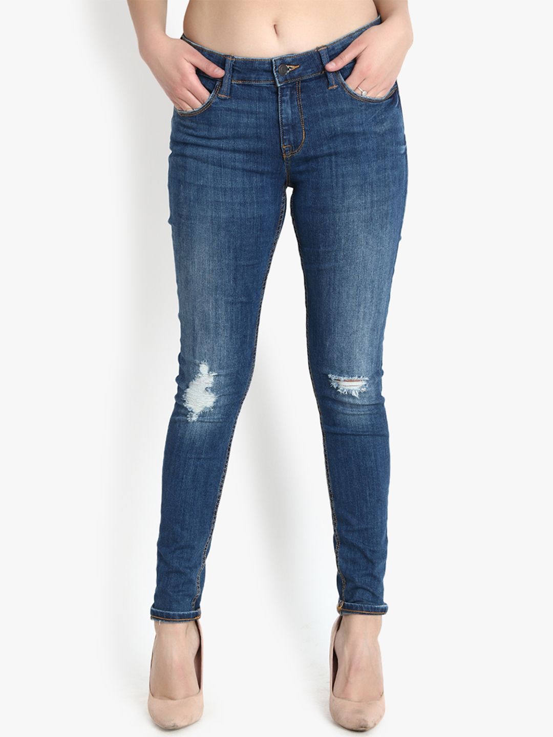 Kotty Women Blue Skinny Fit Mid-Rise Mildly Distressed Jeans