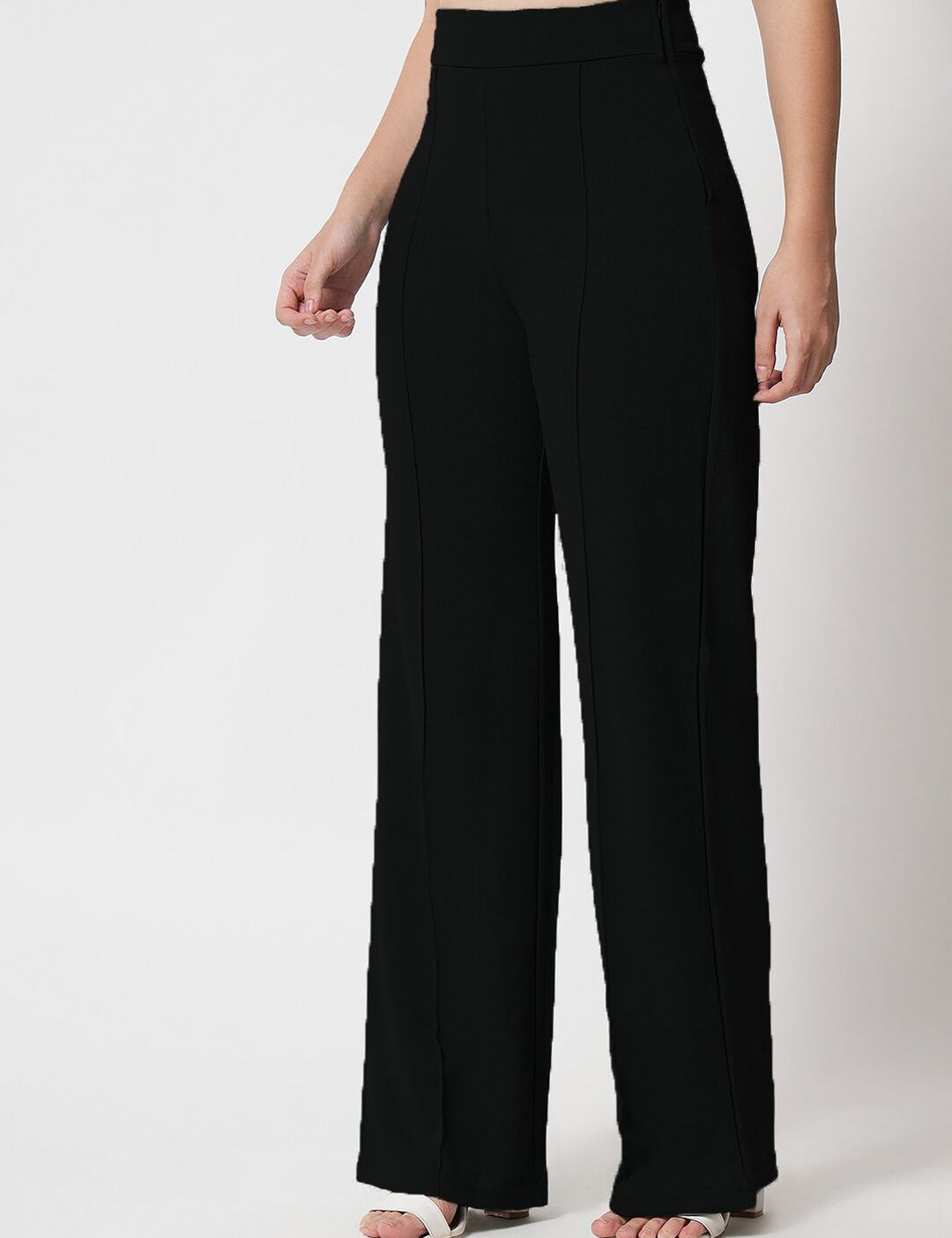 Kotty Women Black Regular Straight Leg High-Rise Easy Wash Regular Fit Trousers