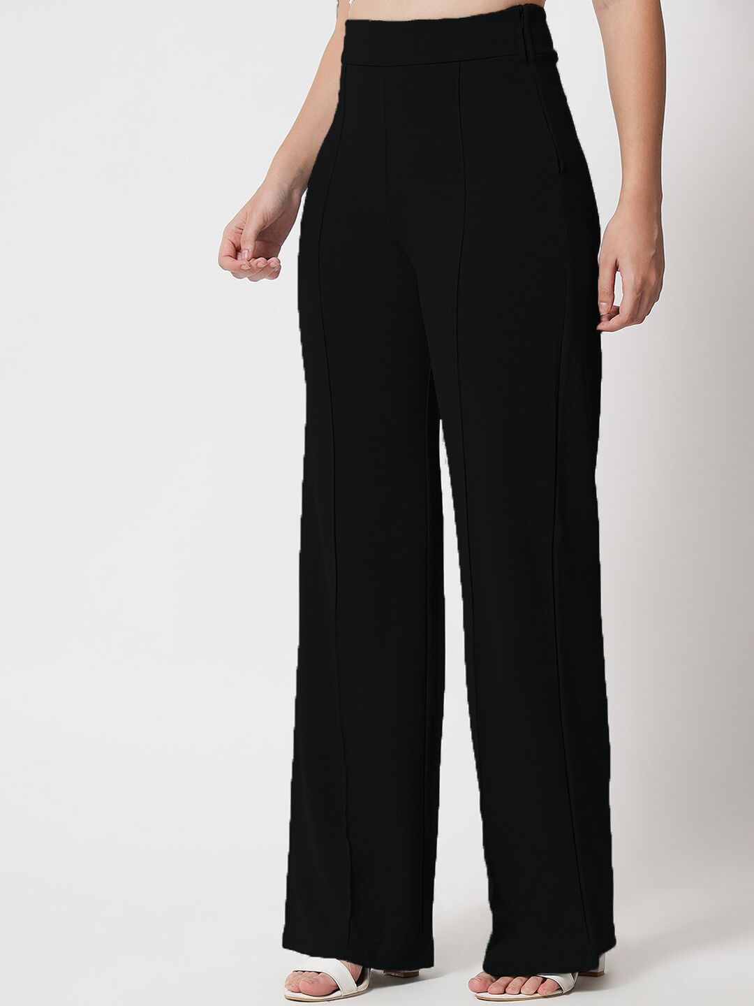 Kotty Women Black Regular Straight Leg High-Rise Easy Wash Regular Fit Trousers