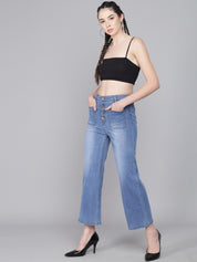 Kotty Women Blue Flared High-Rise Heavy Fade Jeans