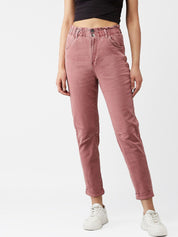 Kotty Women Old Rose Pink Tapered Fit High-Rise Clean Look Jeans
