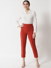 Kotty Women Red High-Rise Easy Wash Trousers