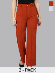 Kotty Women Relaxed Straight Leg Straight Fit High-Rise Easy Wash Trousers