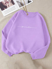Kotty Purple & White Typography Printed Fleece Pullover
