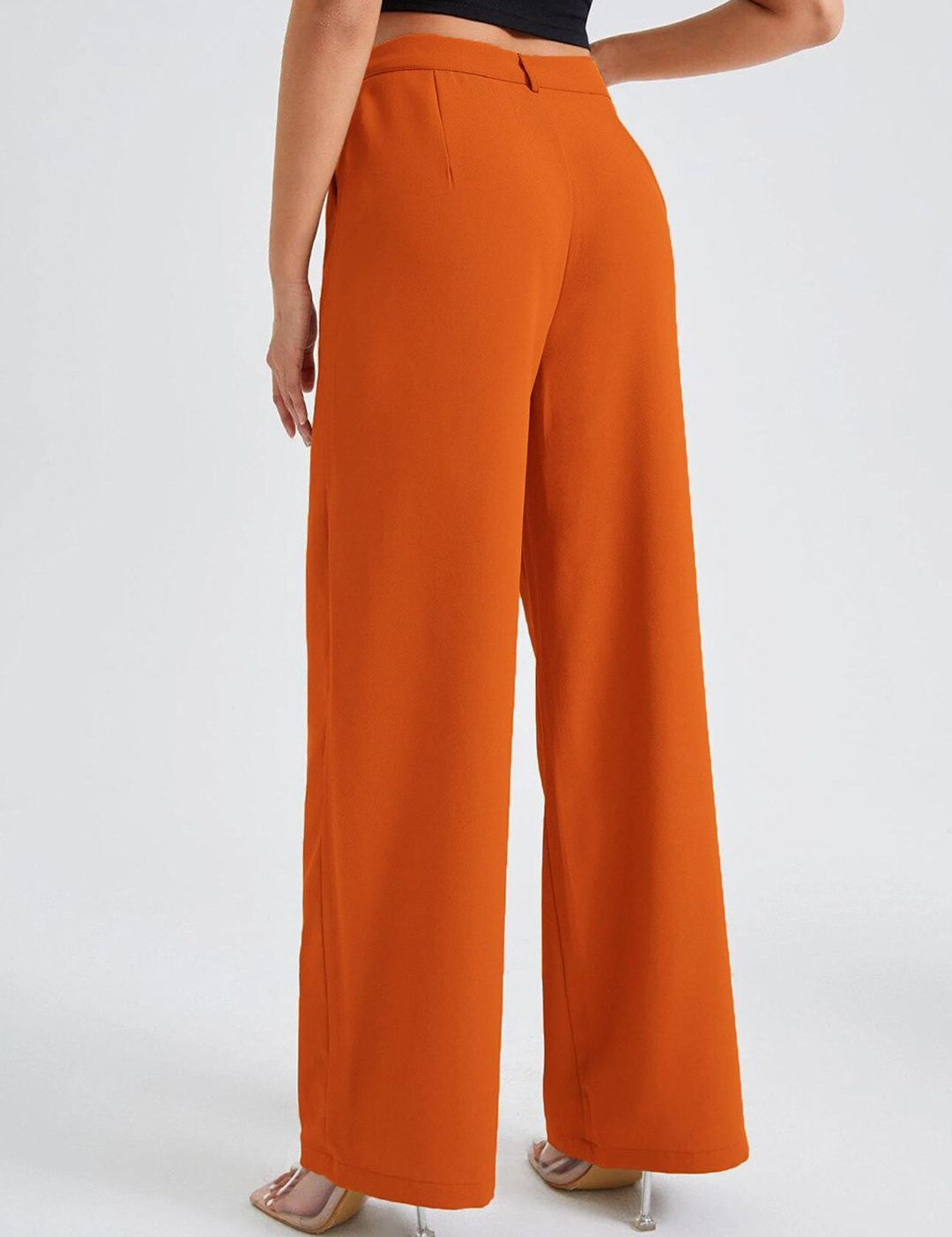 Kotty Women Orange Relaxed Straight Fit High-Rise Easy Wash Trousers