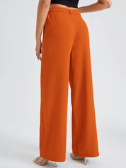 Kotty Women Orange Relaxed Straight Fit High-Rise Easy Wash Trousers