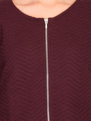 Kotty Women Maroon Self Design Open Front Jacket