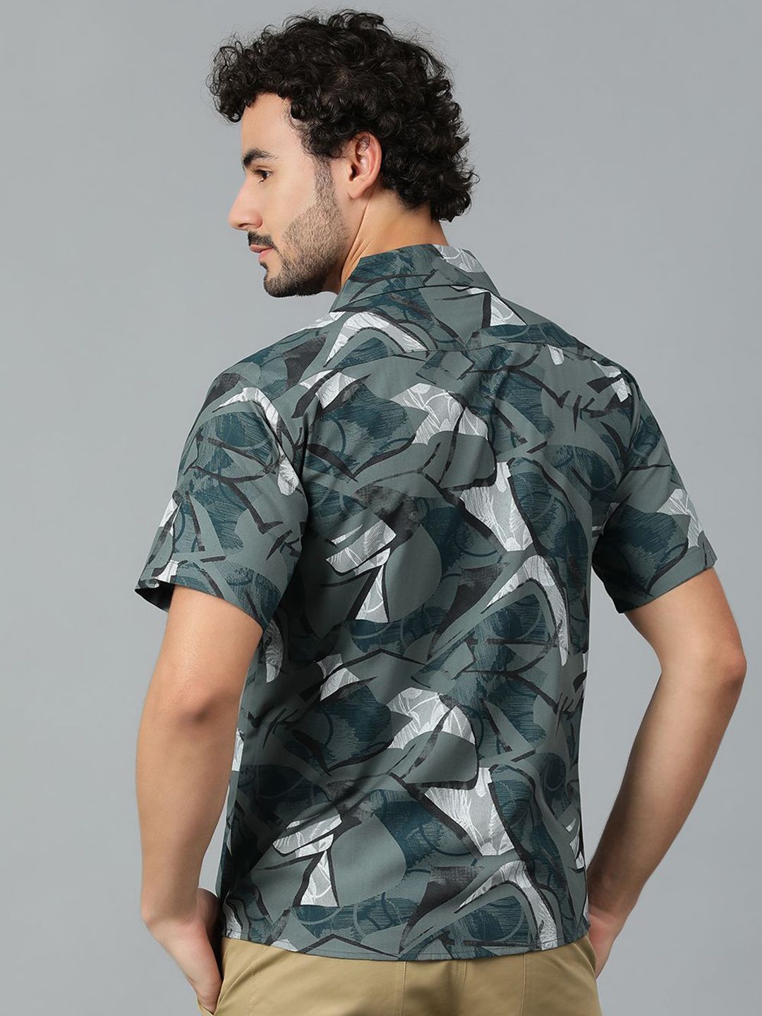 Kotty Men Cuban Collar Abstract Printed Casual Shirt