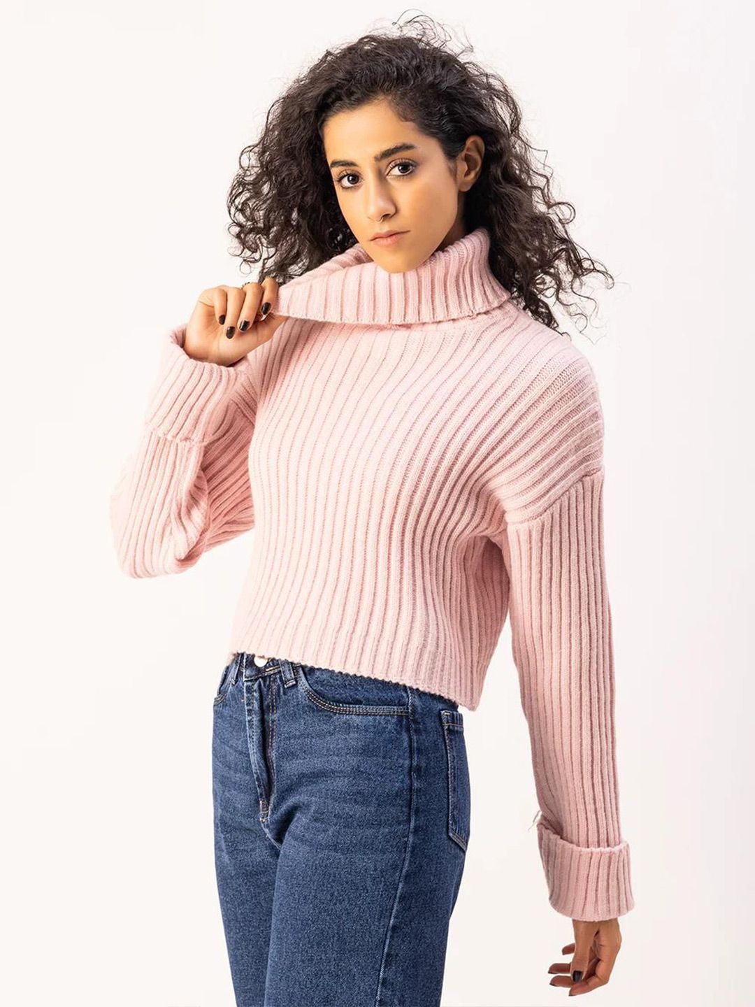 Kotty Women Turtle Neck Long Sleeves Crop Pullover