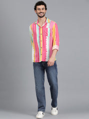 Kotty Men Spread Collar Striped Casual Shirt