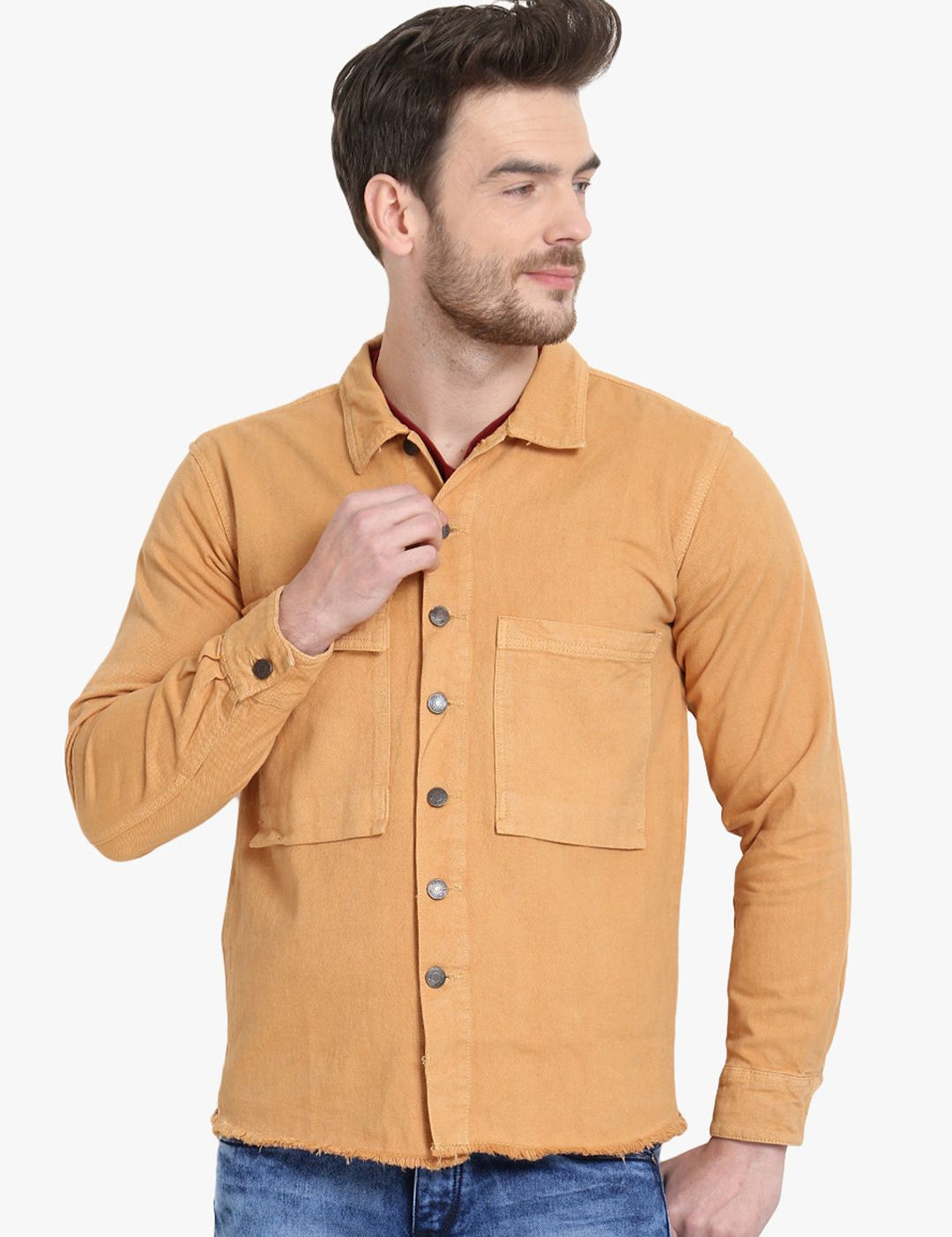 Kotty Men Yellow Solid Denim Jacket