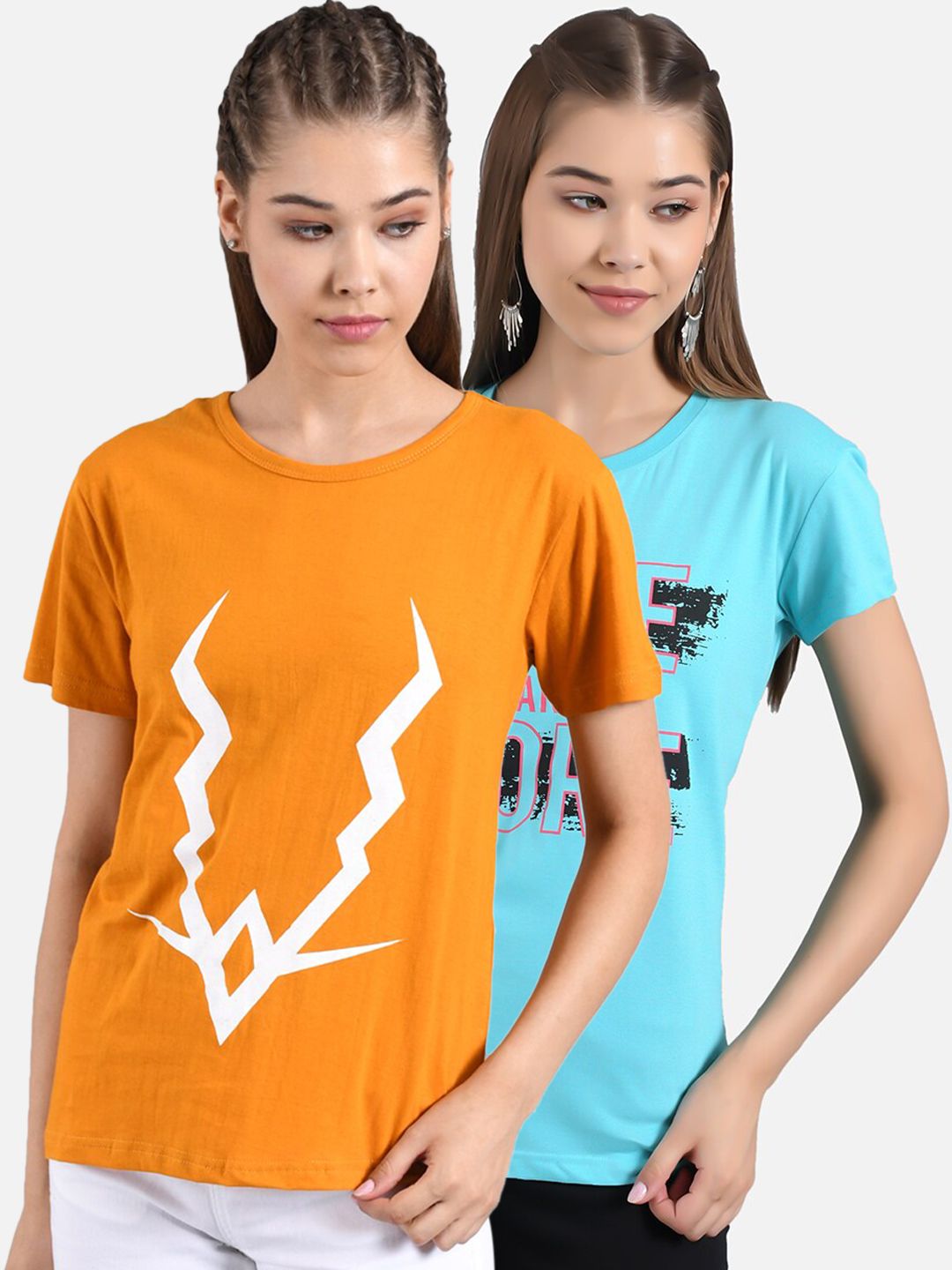 Kotty Women Pack Of 2 Printed Round Neck T-shirts