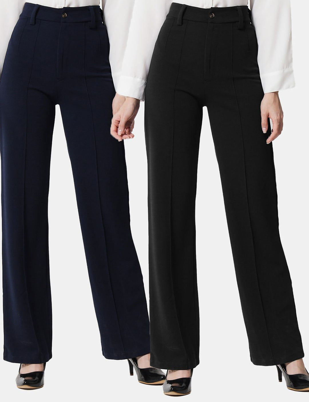 KOTTY BIZwear Women Pack Of 2 Straight Fit High-Rise Easy Wash Parallel Trousers