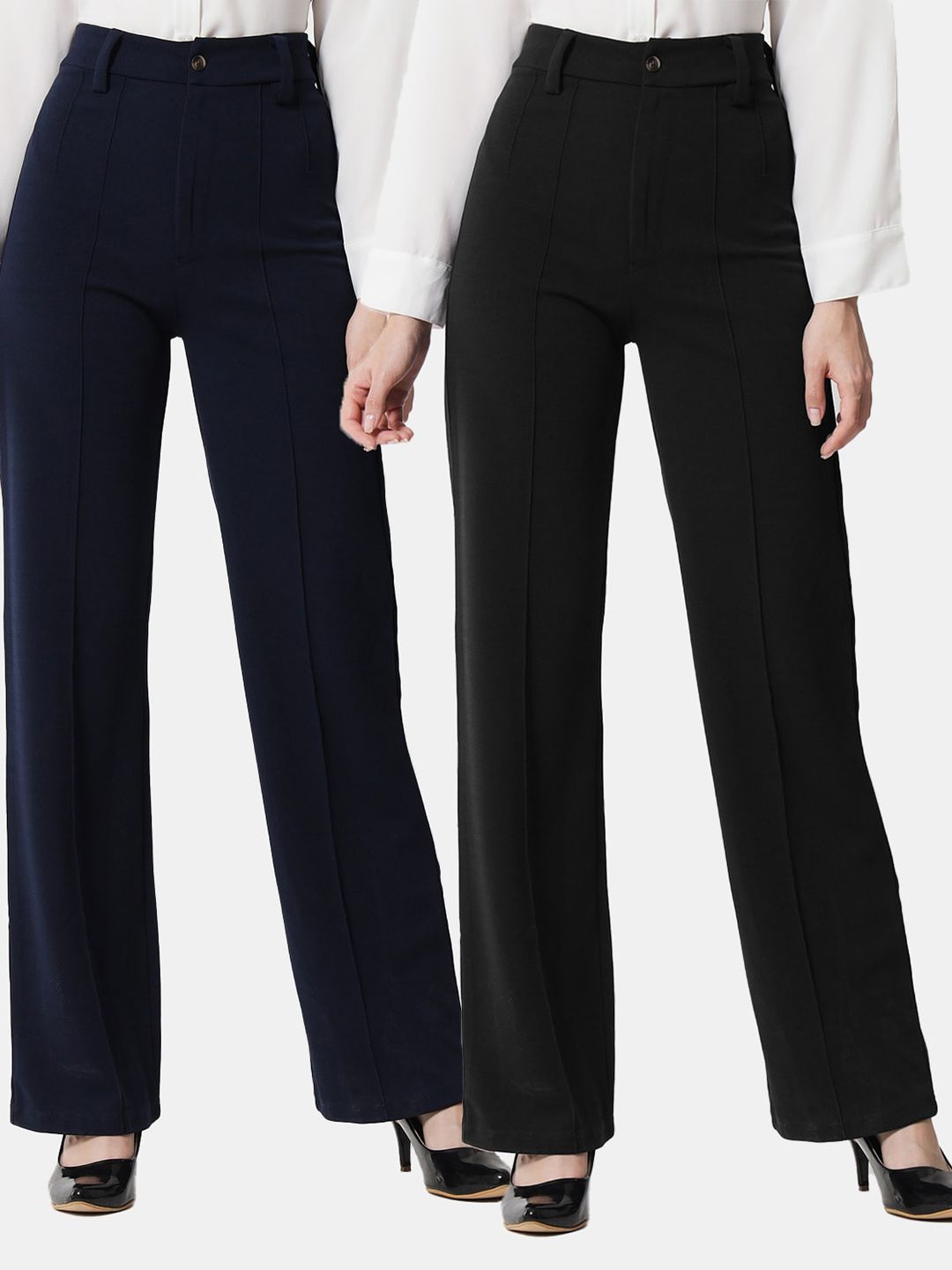 KOTTY BIZwear Women Pack Of 2 Straight Fit High-Rise Easy Wash Parallel Trousers