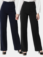 KOTTY BIZwear Women Pack Of 2 Straight Fit High-Rise Easy Wash Parallel Trousers