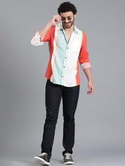 Kotty Men Colourblocked Spread Collar Casual Shirt