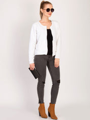 Kotty Women White Self Design Open Front Jacket