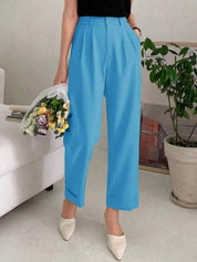 KOTTY BIZwear Women Relaxed Straight Leg Straight Fit High-Rise Cotton Pleated Trousers
