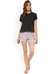 Kotty Women Grey & Pink Printed Lounge Shorts KTTSLEEPSHORTS184