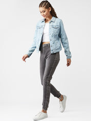 Kotty Women Blue Solid Denim Jacket