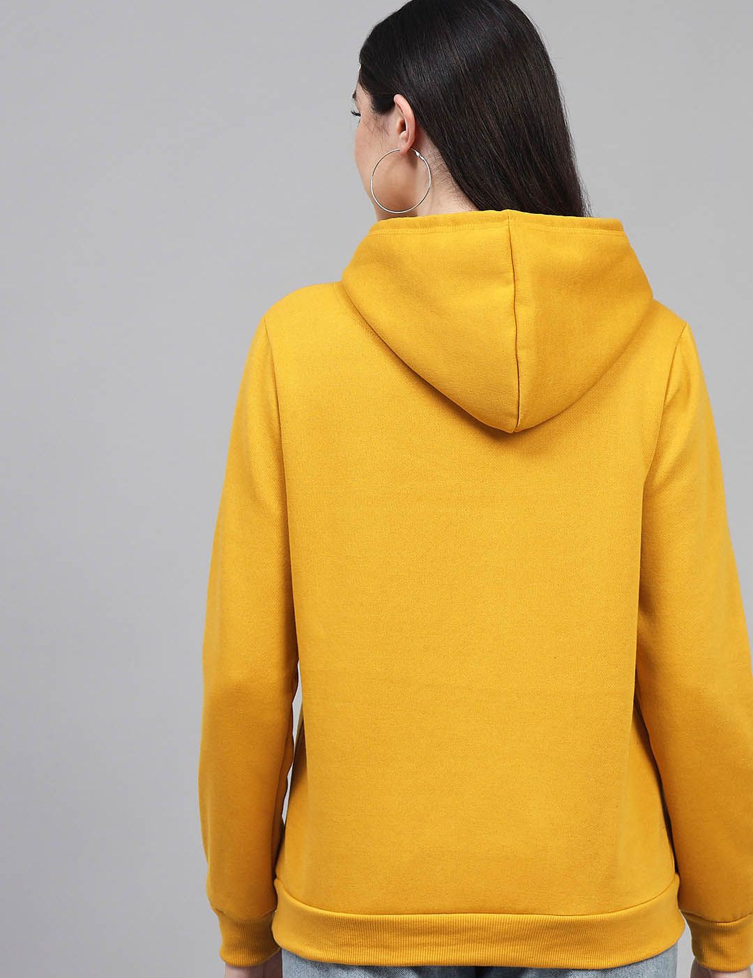 Kotty Women Mustard Printed Fleece Hooded Sweatshirt