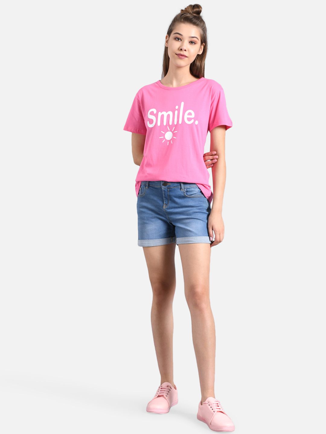 Kotty Women Pink Printed Round Neck T-shirt