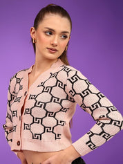 Kotty Women Geometric Printed Cotton Crop Cardigan