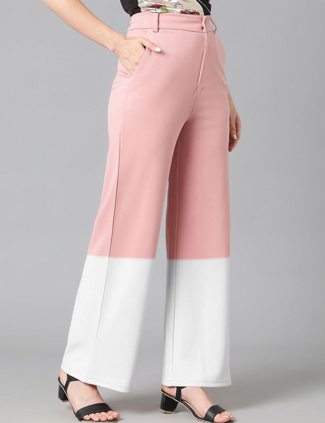 Kotty Women Colourblocked Straight Fit High-Rise Trousers