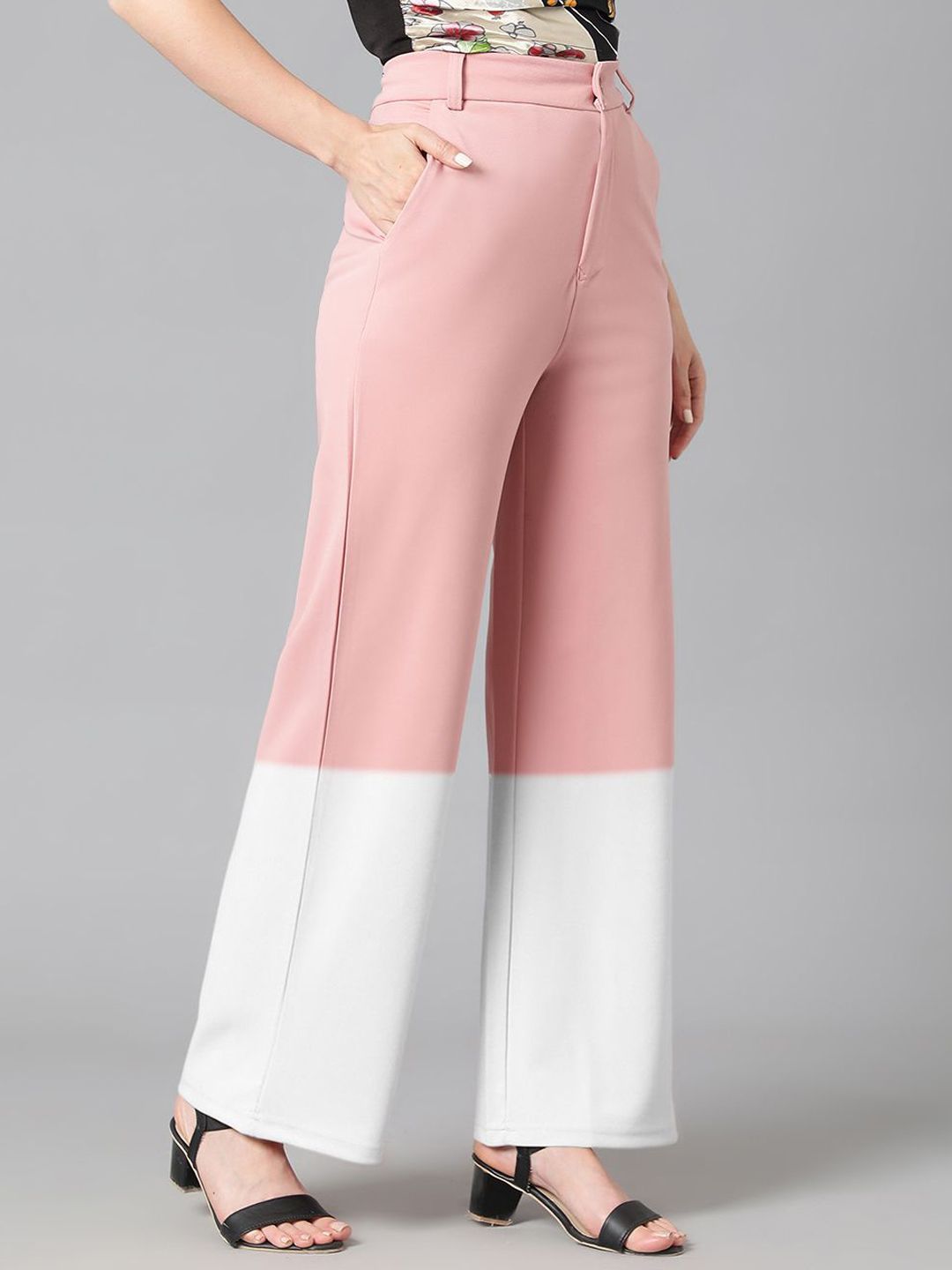 Kotty Women Colourblocked Straight Fit High-Rise Trousers