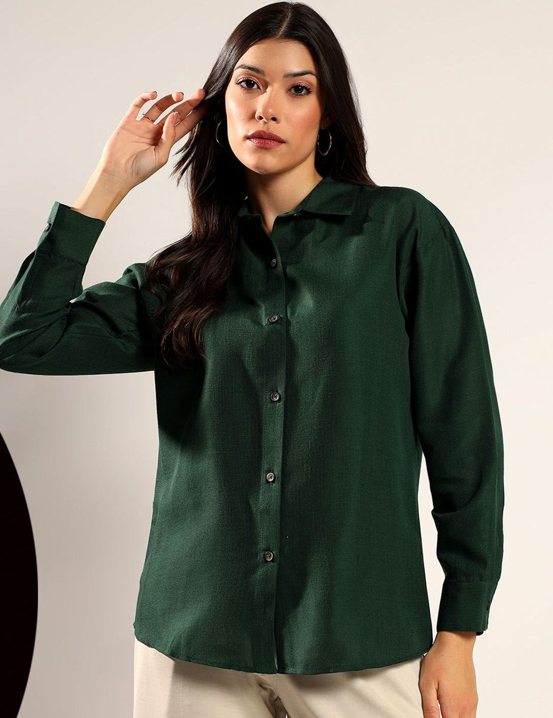 Kotty Women Relaxed Fit Solid Spread Collar Cotton Casual Shirt