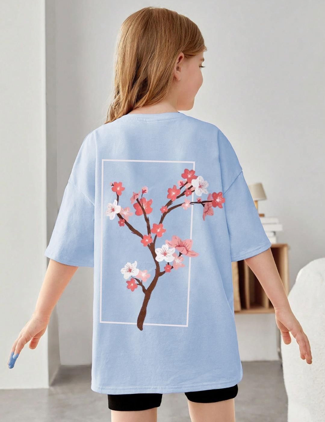 Kotty Girls Graphic Printed Round Neck Cotton Oversized T-shirt