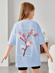 Kotty Girls Graphic Printed Round Neck Cotton Oversized T-shirt