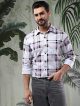 Kotty Men Spread Collar Tartan Checked Casual Shirt